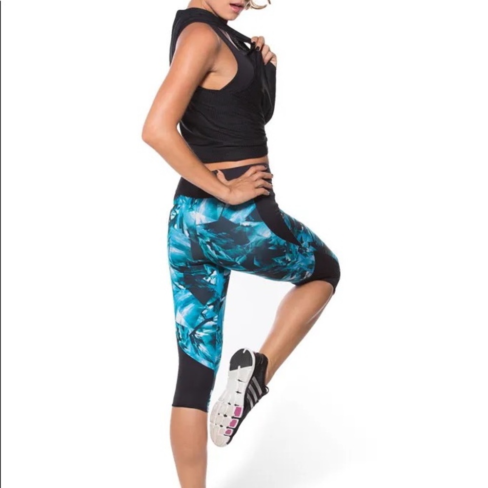 Blackmilk Teal Crystal Spikes Combat Capri Workout Leggings - Picture 3 of 5
